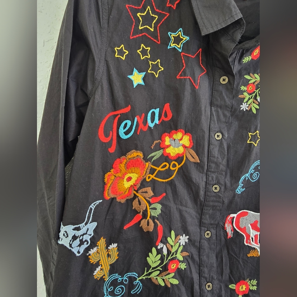 Avani Texas Western Rodeo Embroidered Black Button-Dow Top Size Small - Picture 7 of 11
